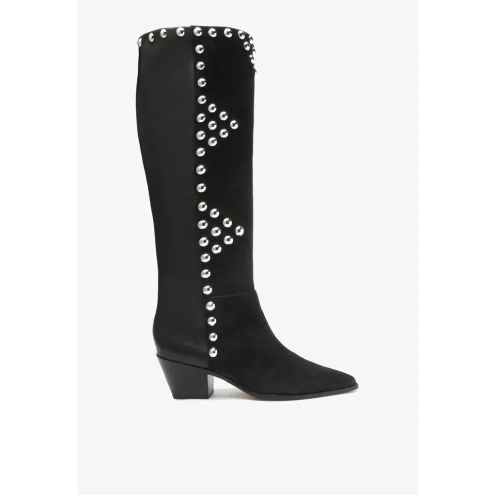Arezzo Womens Bota Western Arezzo Hazel Low Block Boots Black Size 8B Defected - Picture 3 of 8